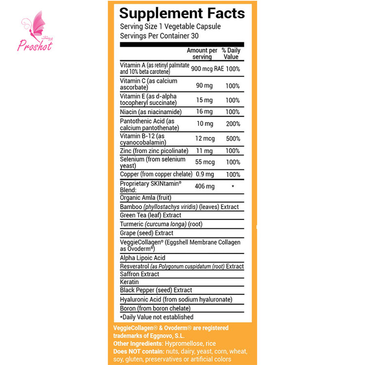 کپسول مکمل پوست اسکین تامین SKINtamin Vegetarian Collagen